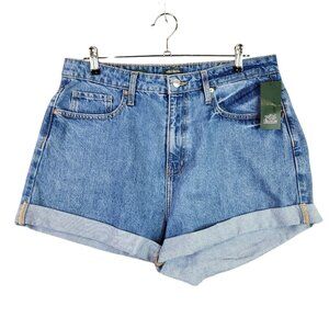 Womens Wild Fable Blue Denim Jean Mom Shorts High Rise Rolled Cuff Size 14